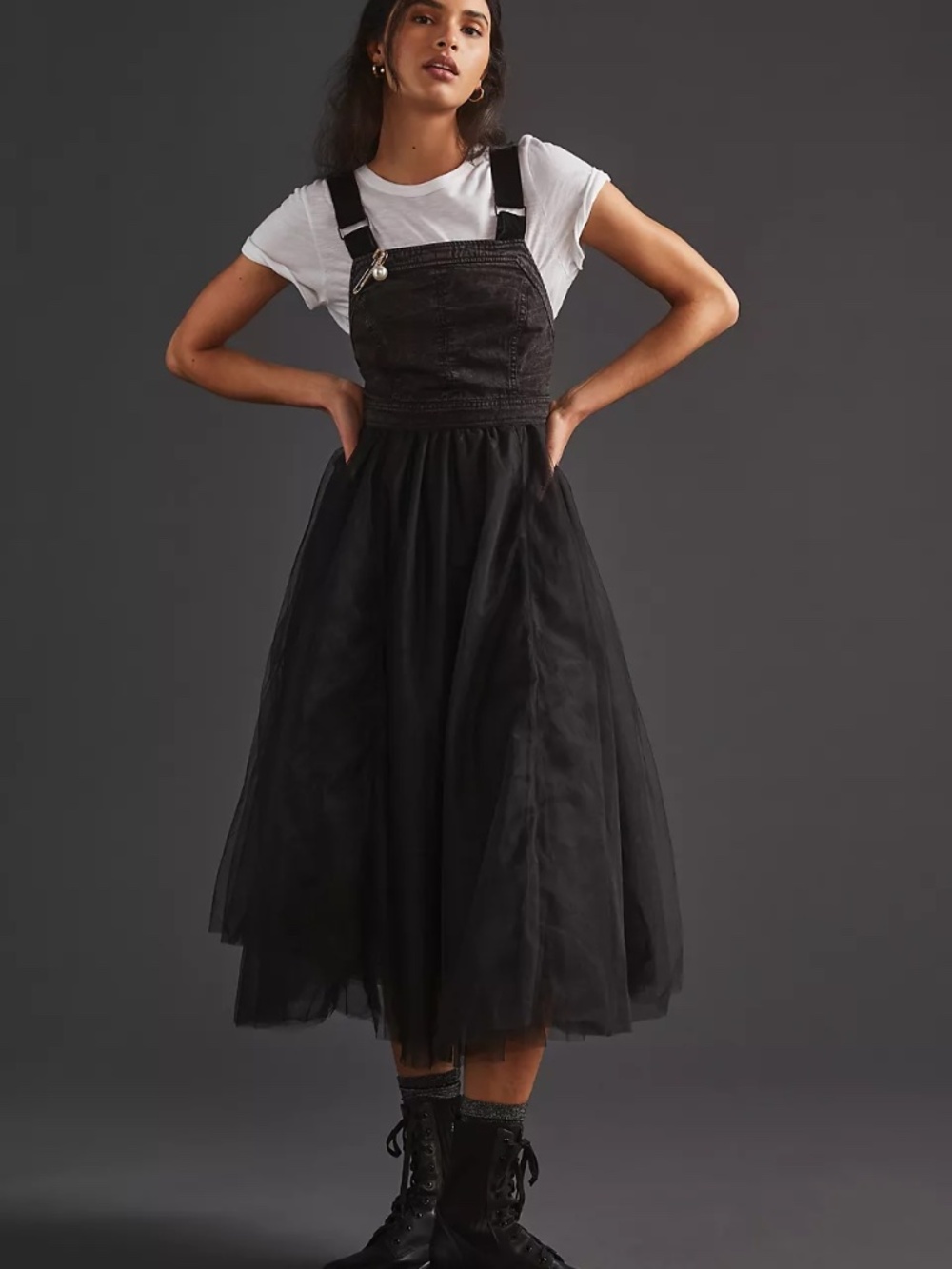 NWT Black Pilcro Denim Tulle Midi Dress - Size 12 - Picture 3 of 10